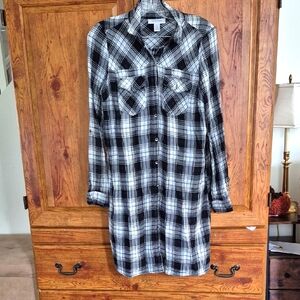 Motherhood Maternity Black White Flannel Dress Small